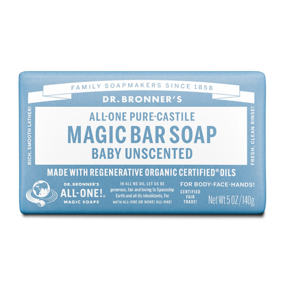 Dr. Bronner's Magic Bar Soap – Baby Unscented - Pure-Castile Soap - 5 oz Dr. Bronner's