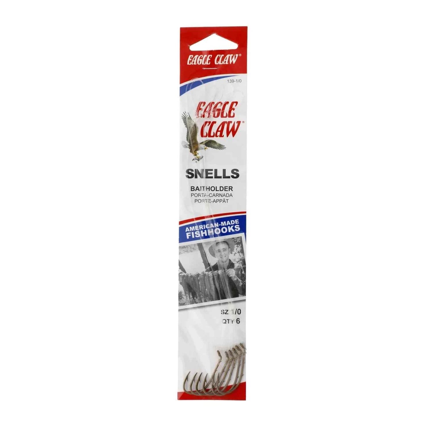Eagle Claw 139H-1 Baitholder Snell Hook, Size 1, Bronze – Pre-Snelled Fishing Hook for Live & Prepared Bait