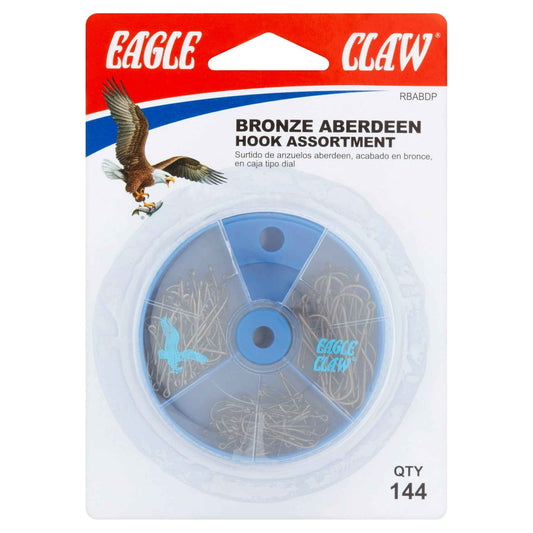 Eagle Claw Bronze Aberdeen Hook Assortment – 144 Count, Assorted Sizes for Freshwater Fishing