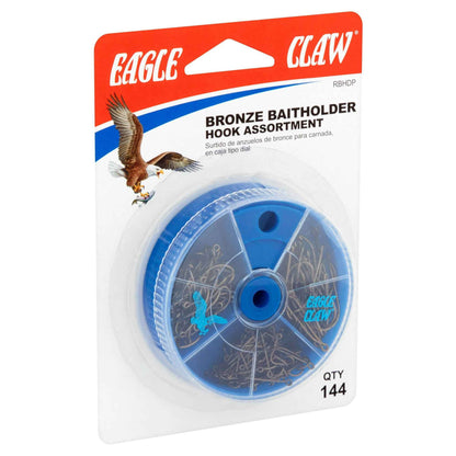 Eagle Claw Baitholder Hooks Assortment – 144 Count in Assorted Sizes for Freshwater Fishing