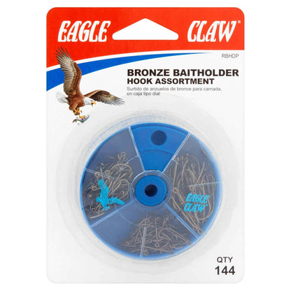 Eagle Claw Baitholder Hooks Assortment – 144 Count in Assorted Sizes for Freshwater Fishing