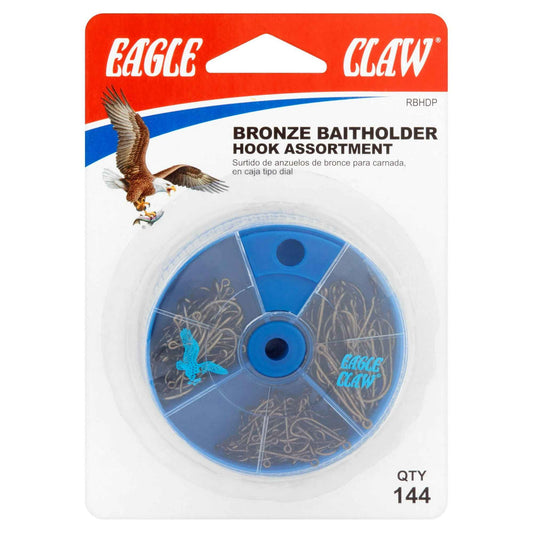Eagle Claw Baitholder Hooks Assortment – 144 Count in Assorted Sizes for Freshwater Fishing