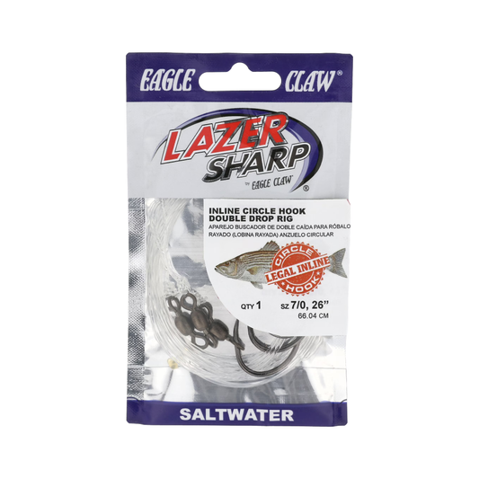 Eagle Claw Lazer Sharp Inline Circle Striped Bass Rig L921-C1 – Two 7/0 Hooks, 26in Leader, Platinum Black Eagle Claw