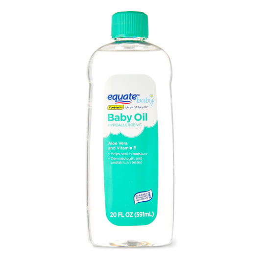 Equate Baby Oil with Aloe Vera & Vitamin E – 20 fl oz, Gentle Moisturizer for Baby & Adult Skin