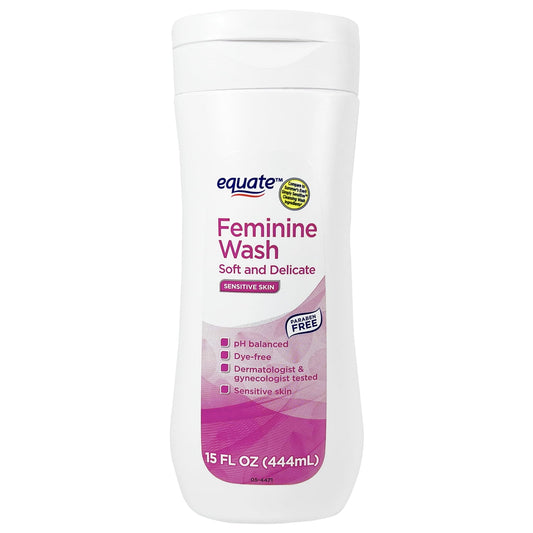 Equate Feminine Wash for Sensitive Skin – Soft & Delicate Formula, 15 fl oz, pH-Balanced