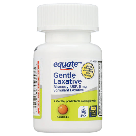 Equate Bisacodyl USP Constipation Relief Gentle Laxative Tablets – 5 mg, 100 Count
