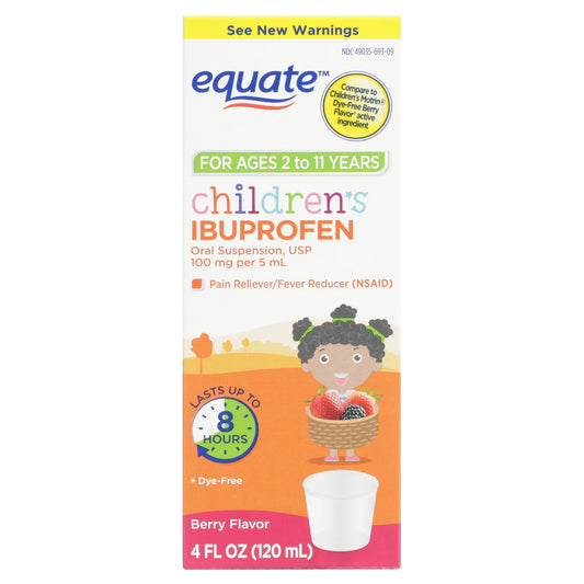 Equate Children's Dye‑Free Ibuprofen Oral Suspension, 100 mg, Berry Flavor (4 fl oz)