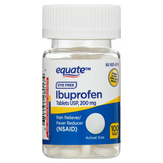 Equate Dye-Free Ibuprofen Tablets – 200 mg, Pain Reliever and Fever Reducer, 100 Count