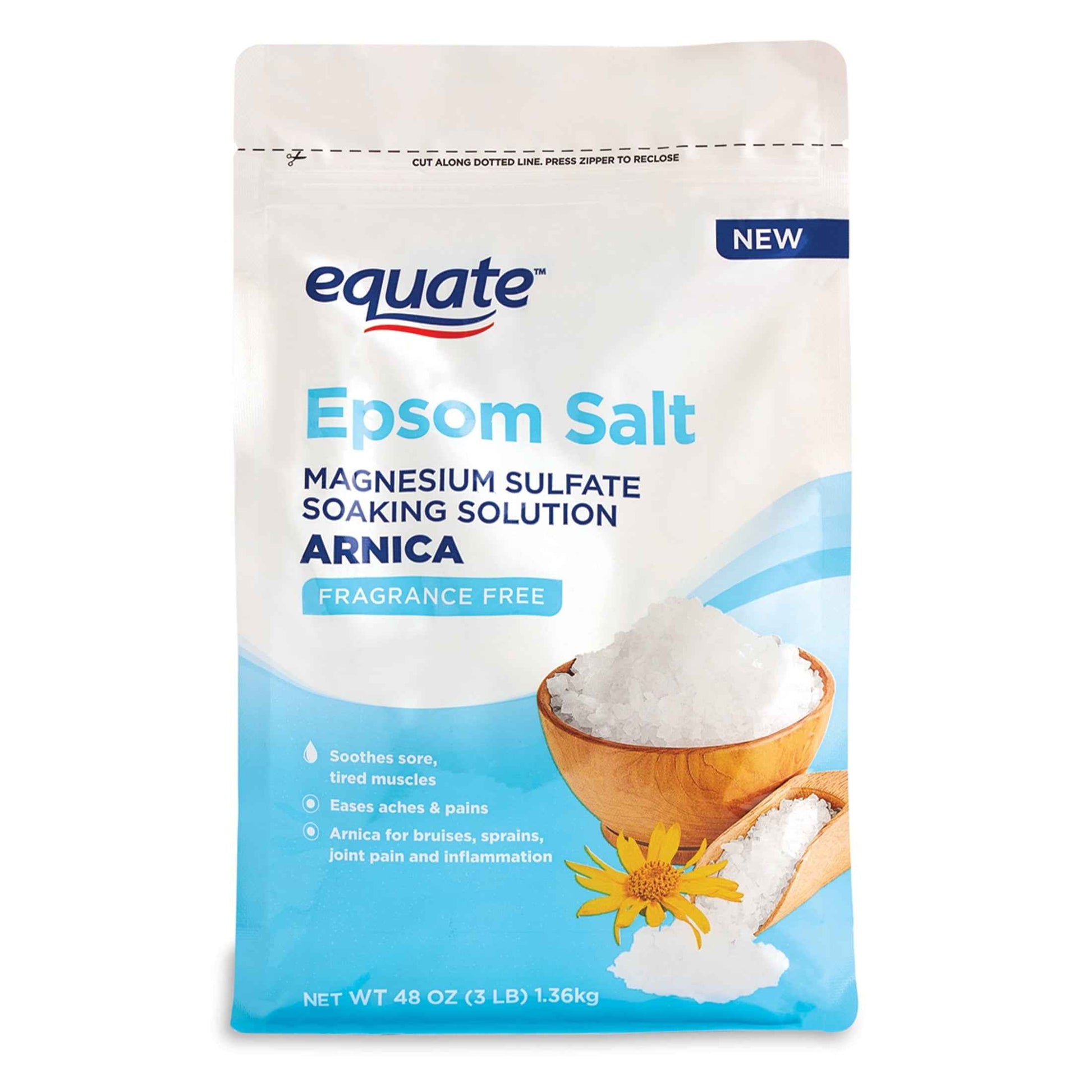 Equate Epsom Salt Bath Soak with Arnica, 3 lb – Muscle & Foot Soak for Relief & Recovery
