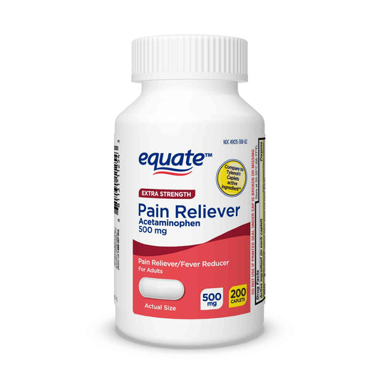 Equate Extra Strength Pain Reliever & Fever Reducer Acetaminophen Caplets – 500 mg, 200 Count