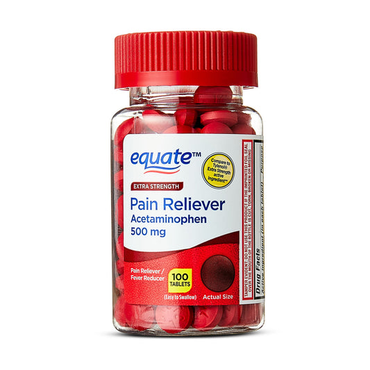 Equate Extra Strength Pain Reliever Acetaminophen Caplets, 500 mg, Pain Reliever/Fever Reducer, 100 Count