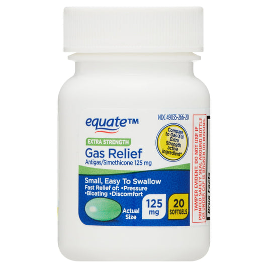 Equate Extra Strength Gas Relief Simethicone 125 mg Softgels, 20 Count