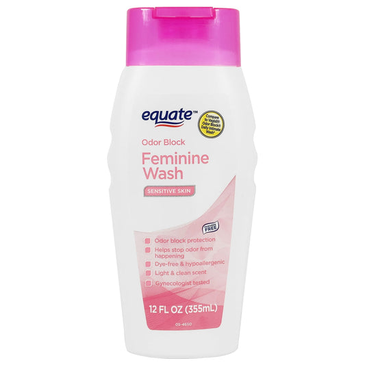 Equate Odor Block Feminine Wash for Sensitive Skin – pH-Balanced, Gentle Daily Cleanser, 12 fl oz