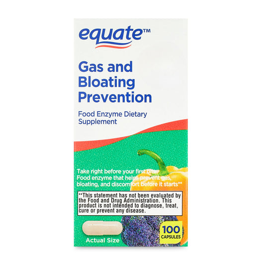 Equate Gas Relief and Prevention Food Enzyme Capsules – 100 Count