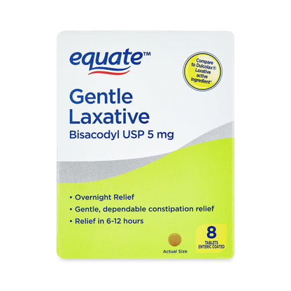 Equate Gentle Laxative Bisacodyl for Adult Constipation, 5 mg, 8 Coated Tablets, Unflavored