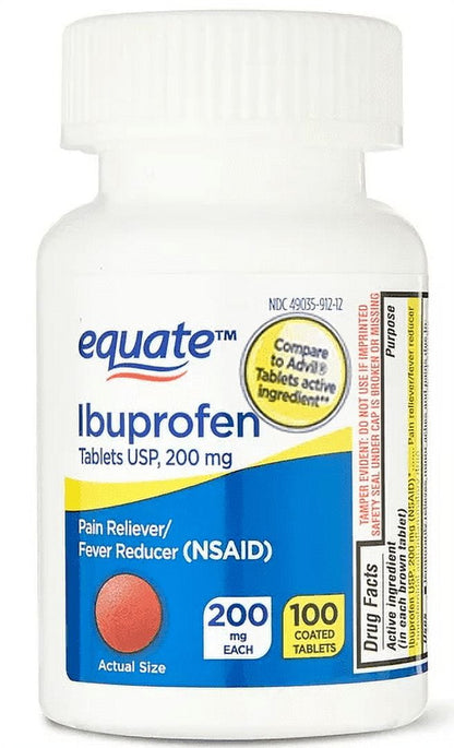Equate Ibuprofen Tablets 200 mg – Pain Reliever & Fever Reducer – 40, 100, or 200 Count Options