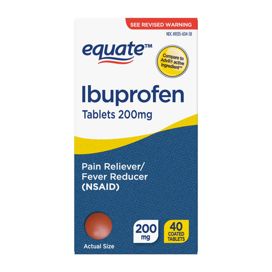 Equate Ibuprofen Tablets 200 mg – Pain Reliever & Fever Reducer – 40, 100, or 200 Count Options