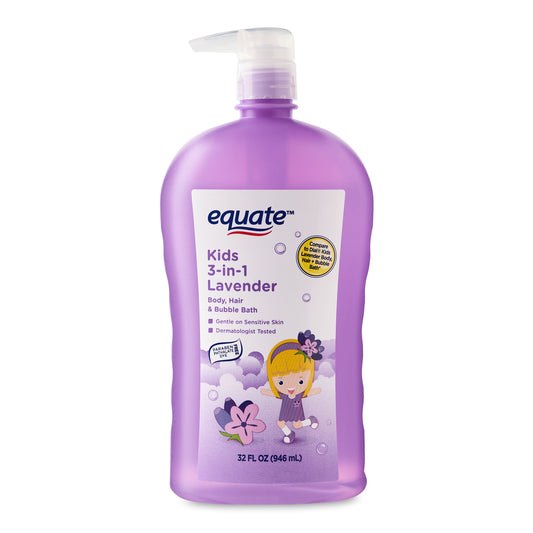 Equate Kids 3-in-1 Body Wash, Shampoo & Bubble Bath – Lavender Scented, 32 fl oz