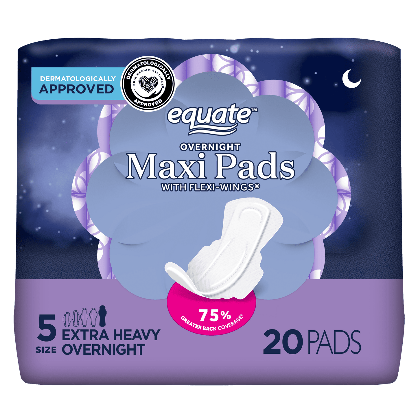 Equate Overnight Maxi Pads with Wings – Size 5, Extra Heavy Overnight Protection
