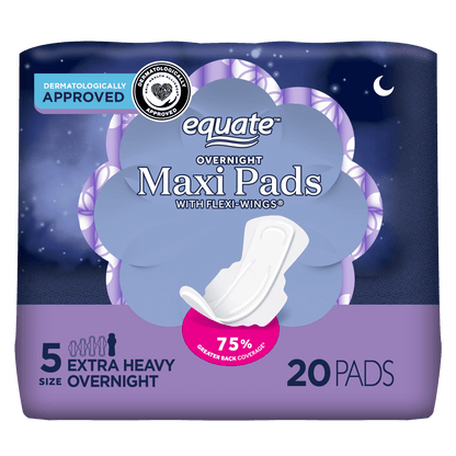 Equate Overnight Maxi Pads with Wings – Size 5, Extra Heavy Overnight Protection