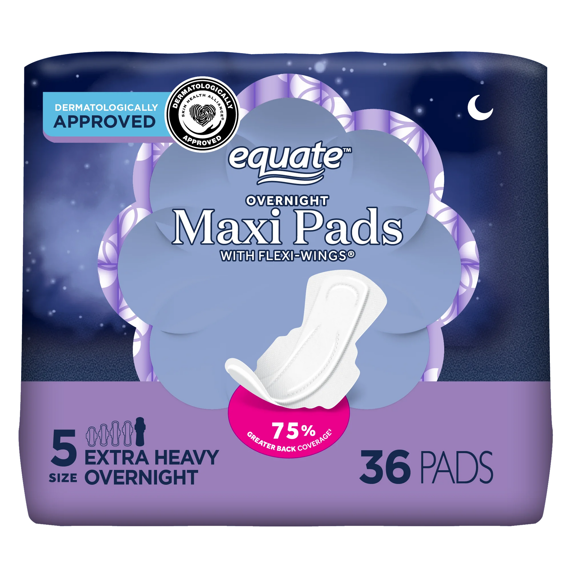 Equate Overnight Maxi Pads with Wings – Size 5, Extra Heavy Overnight Protection