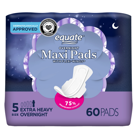Equate Overnight Maxi Pads with Wings – Size 5, Extra Heavy Overnight Protection