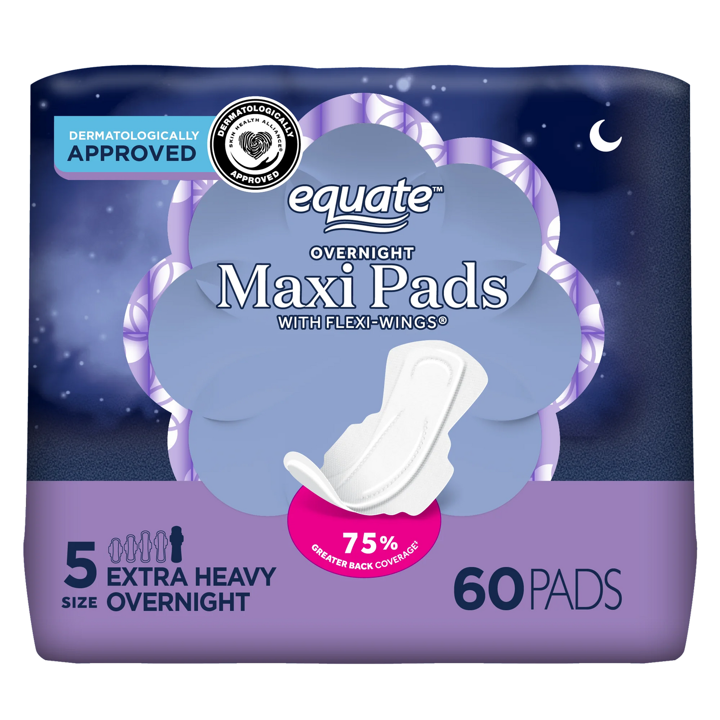 Equate Overnight Maxi Pads with Wings – Size 5, Extra Heavy Overnight Protection