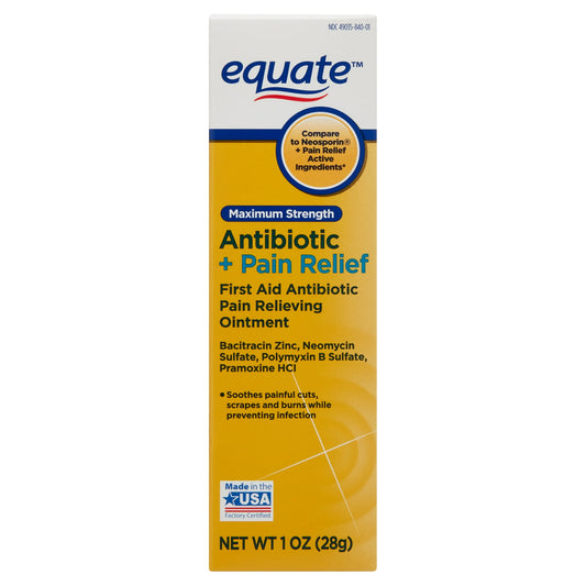 Equate Maximum Strength Antibiotic & Pain Relief First Aid Ointment – 1 oz