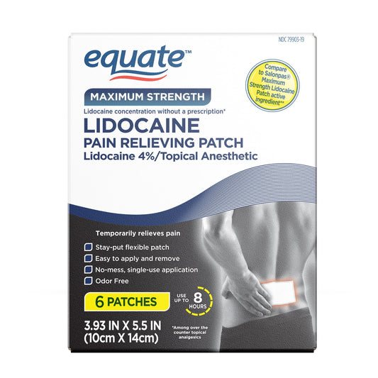 Equate Lidocaine Pain Relieving Patch – 4% Lidocaine, 6 Count