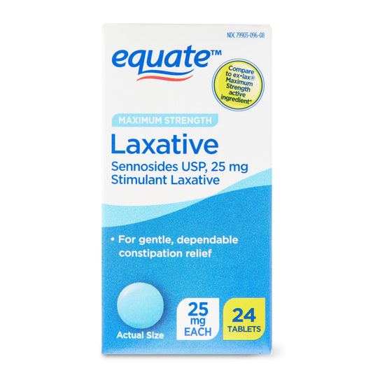 Equate Maximum Strength Sennosides Laxative Tablets for Constipation Relief, 25 mg, 24 Count