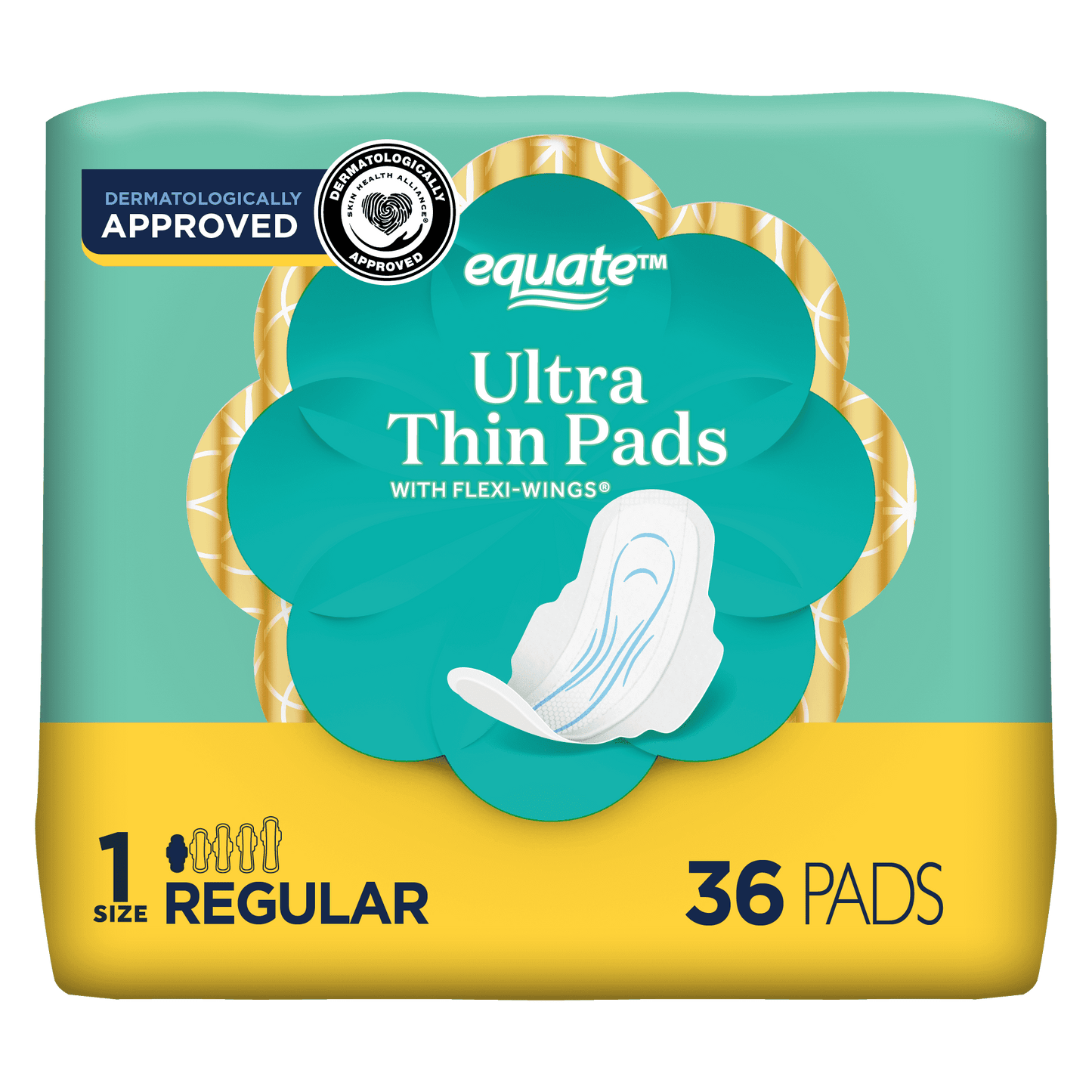 Equate Ultra Thin Pads with Wings, Size 1, Regular Protection, 36 Count
