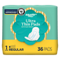 Equate Ultra Thin Pads with Wings, Size 1, Regular Protection, 36 Count