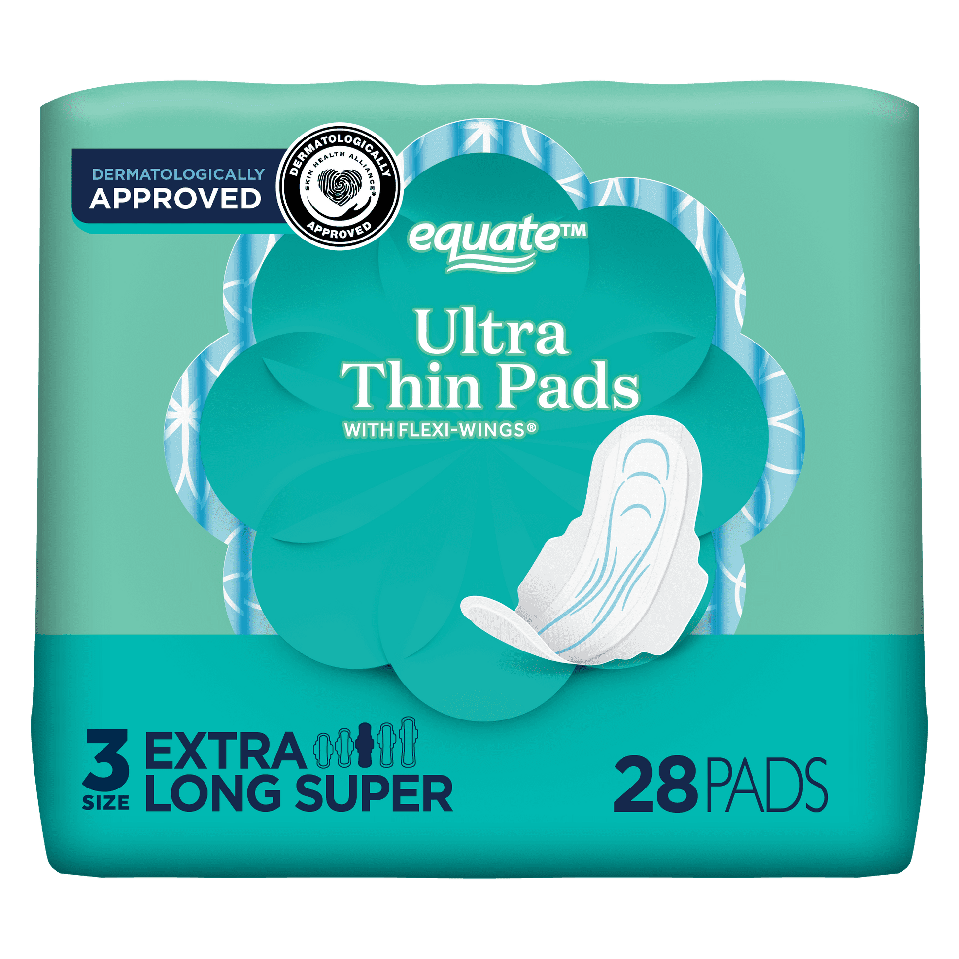Equate Ultra Thin Pads with Wings – Size 3 Extra Long Super Protection, 28 Count