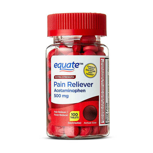 Equate Extra Strength Pain Reliever Acetaminophen Caplets, 500 mg, Pain Reliever/Fever Reducer, 100 Count