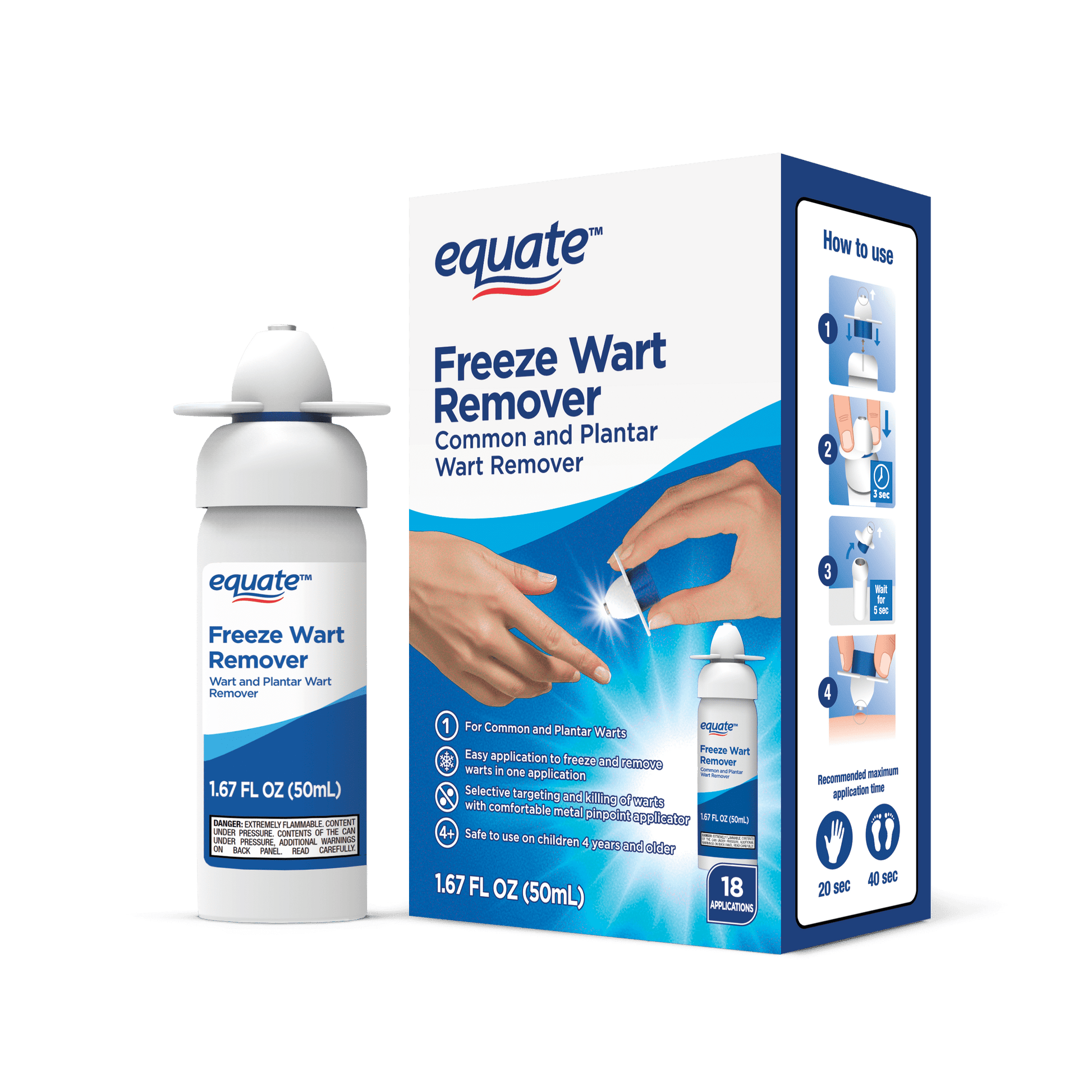 Equate Freeze Wart Remover 1.6 fl oz – Precision Metal Tip for Effective Treatment of Common & Plantar Warts