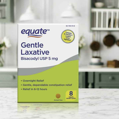 Equate Gentle Laxative Bisacodyl for Adult Constipation, 5 mg, 8 Coated Tablets, Unflavored