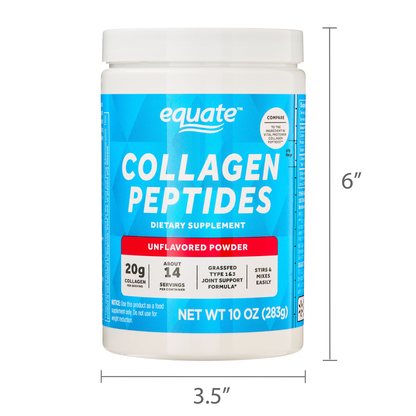Equate Grass Fed Hydrolyzed Bovine Collagen Peptides Type 1 & 3, Unflavored Powder, 10 oz