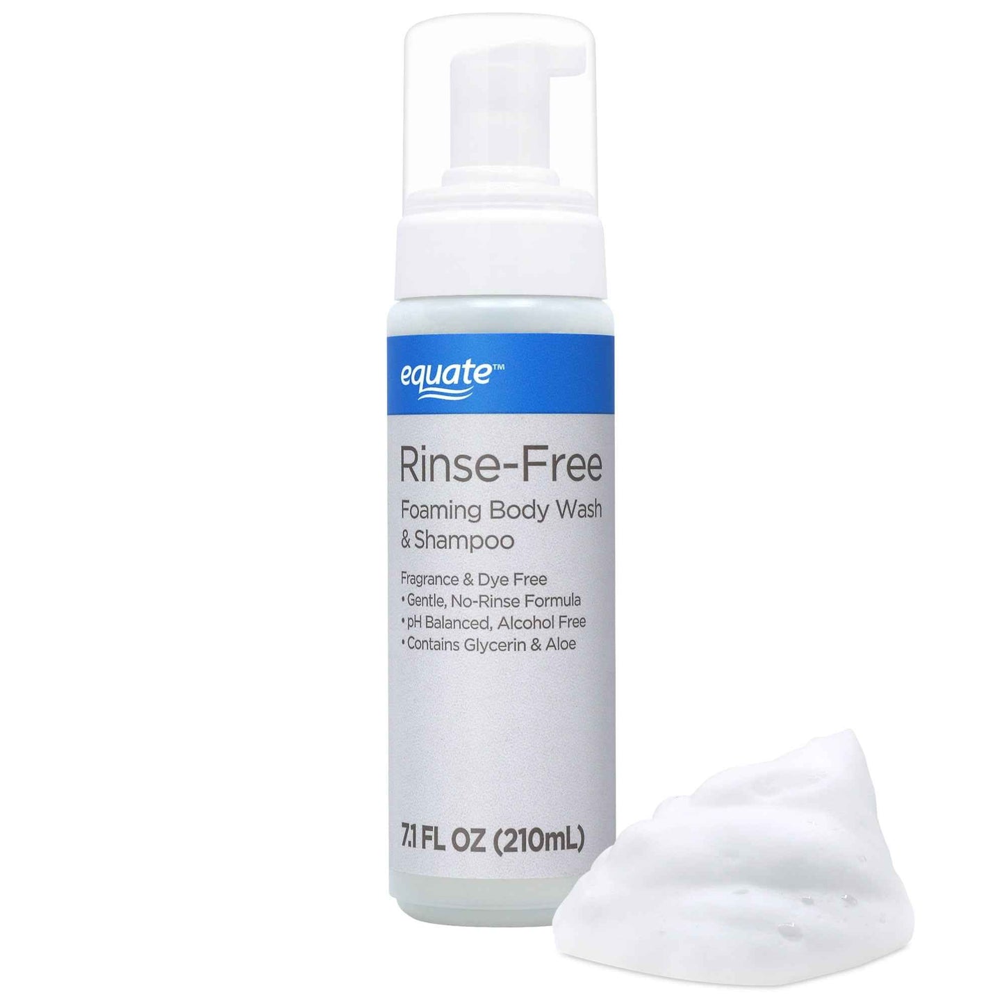 Equate Rinse-Free Foaming Body Wash & Shampoo – No Rinse Formula for Cleansing & Freshening, 7.1 fl oz