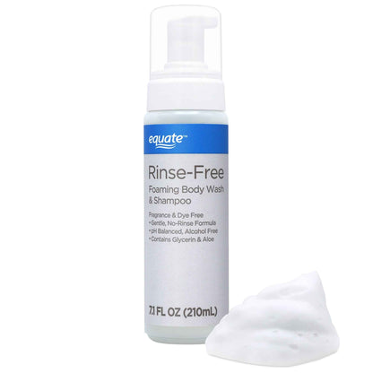 Equate Rinse-Free Foaming Body Wash & Shampoo – No Rinse Formula for Cleansing & Freshening, 7.1 fl oz