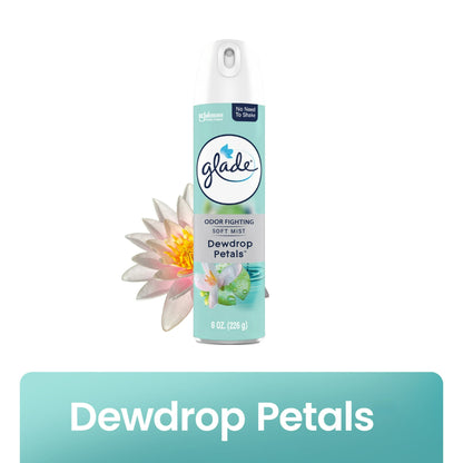 Glade Odor Fighting Soft Mist Air Freshener Room Spray, Dewdrop Petals, 8.0oz, Case of 6