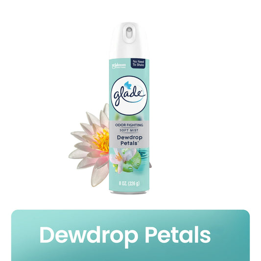 Glade Odor Fighting Soft Mist Air Freshener Room Spray, Dewdrop Petals, 8.0oz, Case of 6