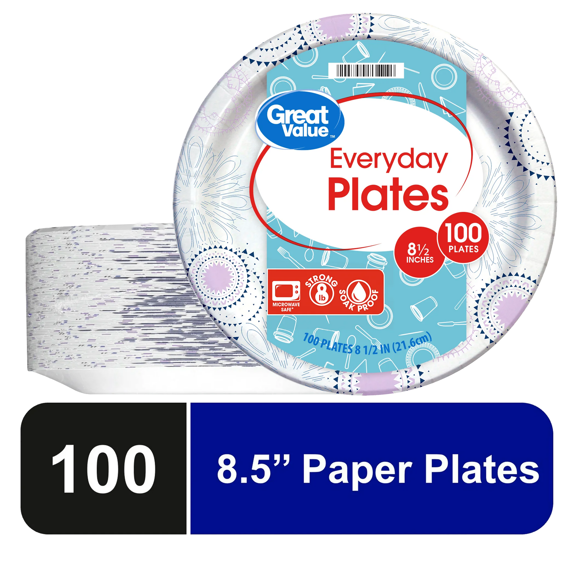 Great Value Disposable Paper Plates – 8.5 Inch – Durable, Cut-Resistant & Convenient for Parties, Picnics and Everyday Use