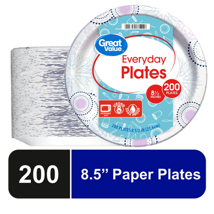 Great Value Disposable Paper Plates – 8.5 Inch – Durable, Cut-Resistant & Convenient for Parties, Picnics and Everyday Use