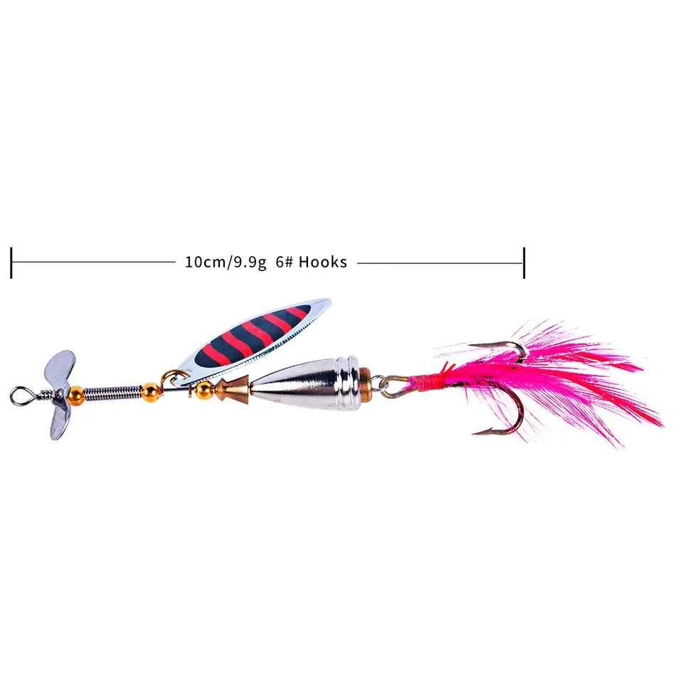 Premium Spinner Spoon Bass Lure – 10cm, 9.9g – Metal Sequins Bait with Feather Treble Hook for Pike, Carp, Lake & Sea Fishing