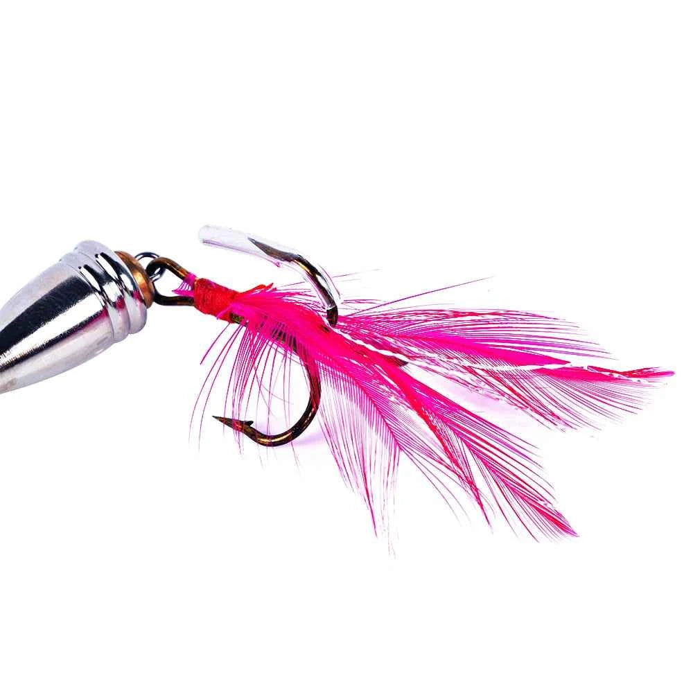 Premium Spinner Spoon Bass Lure – 10cm, 9.9g – Metal Sequins Bait with Feather Treble Hook for Pike, Carp, Lake & Sea Fishing