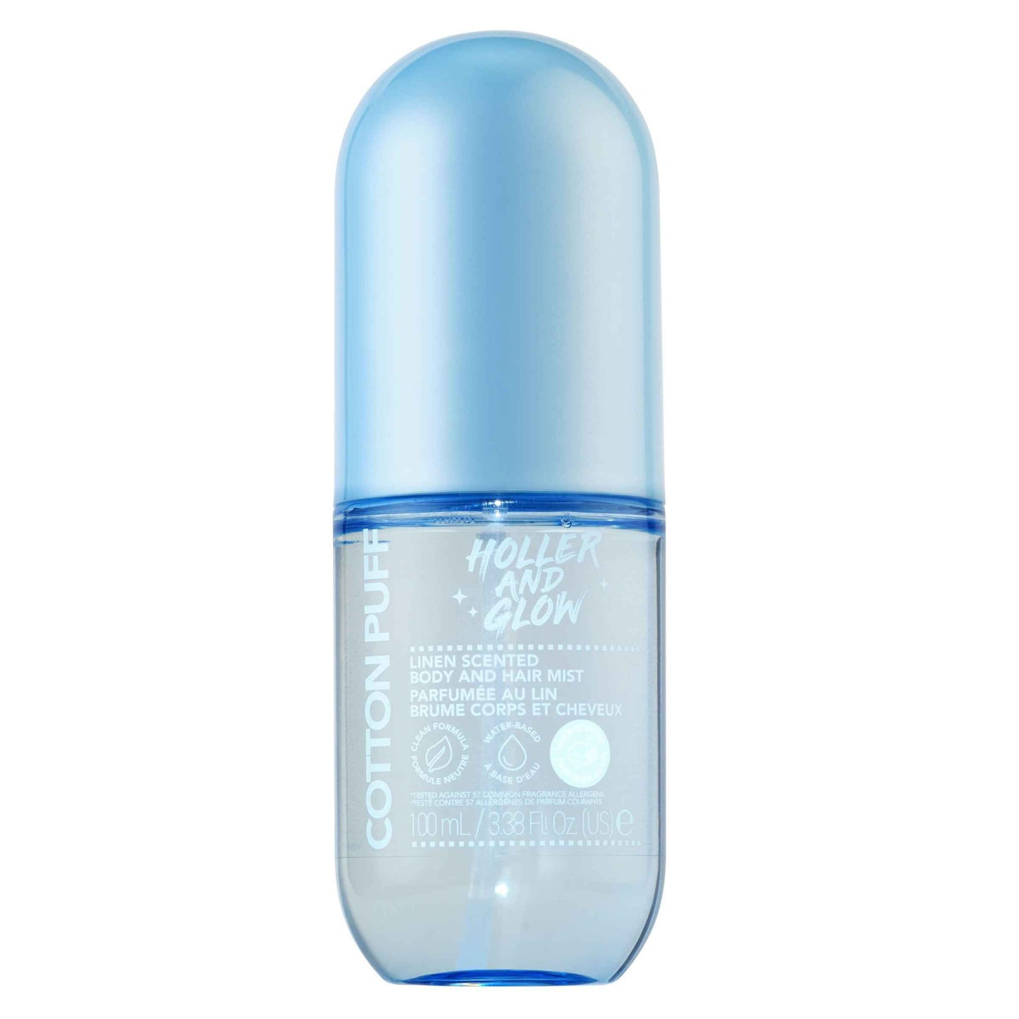 Holler and Glow Cotton Puff Body and Hair Mist – Fresh Clean Scent, Water-Based Spray, 3.38 fl oz