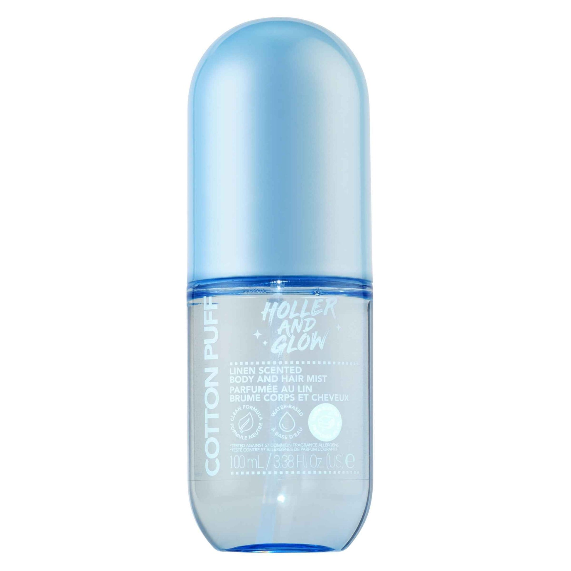 Holler and Glow Cotton Puff Body and Hair Mist – Fresh Clean Scent, Water-Based Spray, 3.38 fl oz