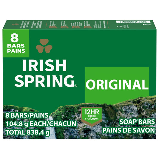 Irish Spring Original Deodorant Bar Soap for Men with Flaxseed Oil – 3.7 oz Bars, 8-Pack