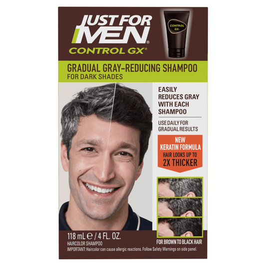 Just For Men Control GX Grey Reducing Shampoo – Gradual Grey Blending with Keratin, 4 fl oz