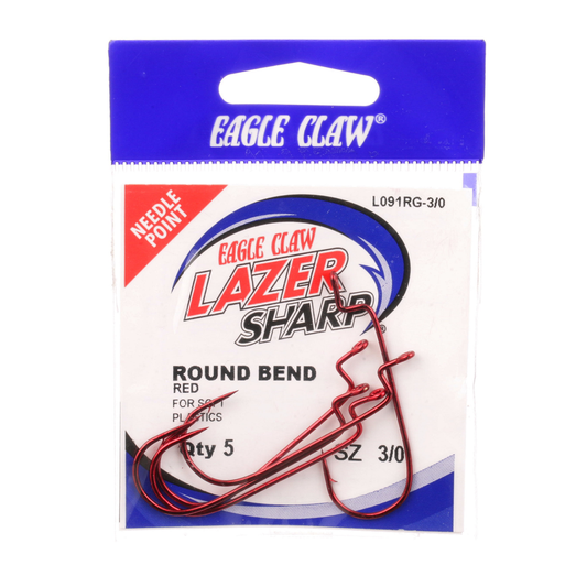 Lazer Sharp L091RGH Round Bend Worm Hook – Size 3/0 | Red Bass Fishing Hook Lazer Sharp